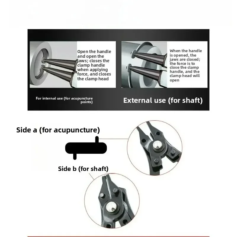 4-in-1 für vier Ringe, Zangenkopf, Klemme, Federwelle, Demontagewerkzeug, multifunktionale Sicherungsringzange, Kombinationsfeder