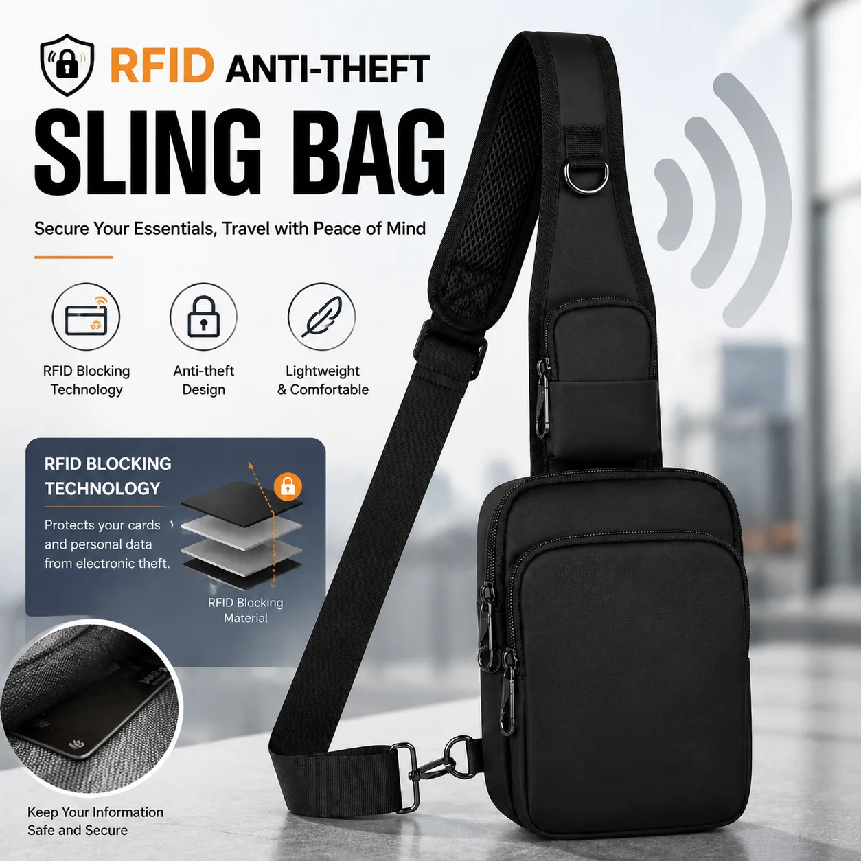 Fashionable Casual RFID Anti-Theft Sling Bag for Men's, Street Sports Chest Bag Simple Lightweight Shoulder Bag for Commuting