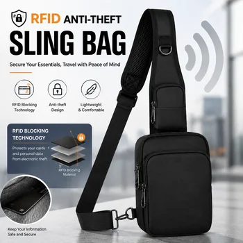 Fashionable Casual RFID Anti-Theft Sling Bag for Men's, Street Sports Chest Bag Simple Lig