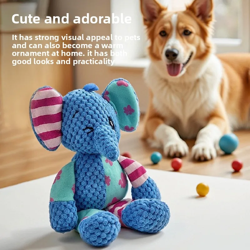 Cartoon Colorful Patchwork Plush Dog Toy Squeaky Pet Toy Bear Elephant Shape Interactive Molar Chew Toy For Small Medium Dogs