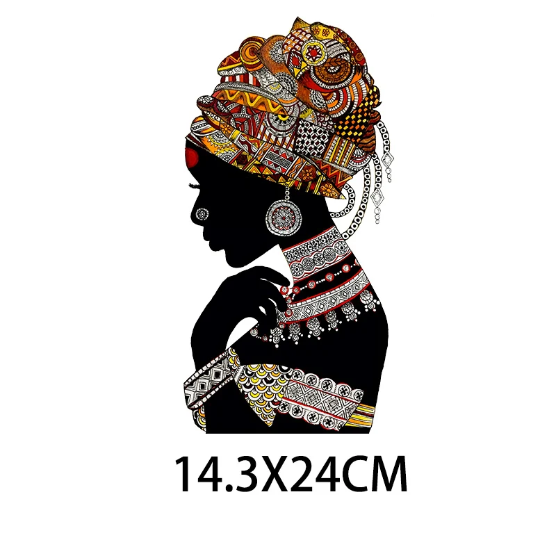 Flower Black Girl Thermo Heat Transfer Sticker On Clothes DIY African Women T-Shirt Iron On Patches For Clothing Applique Decor