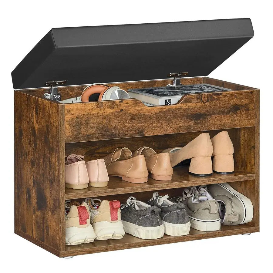 

Скамья для обуви с подушкой, Скамья для хранения с мягким сиденьем, Скамья в прихожей с 3 отделениями для хранения, 11,8 x 23,6 x 17,3 дюйма,