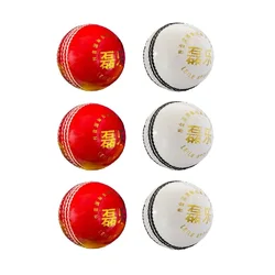 6 Pcs Cricket Balls Hard White Red Leather Ball 4 Pieces Of Leather Hand Stitched To Make A Weight Of 156g Diameter 7 cm