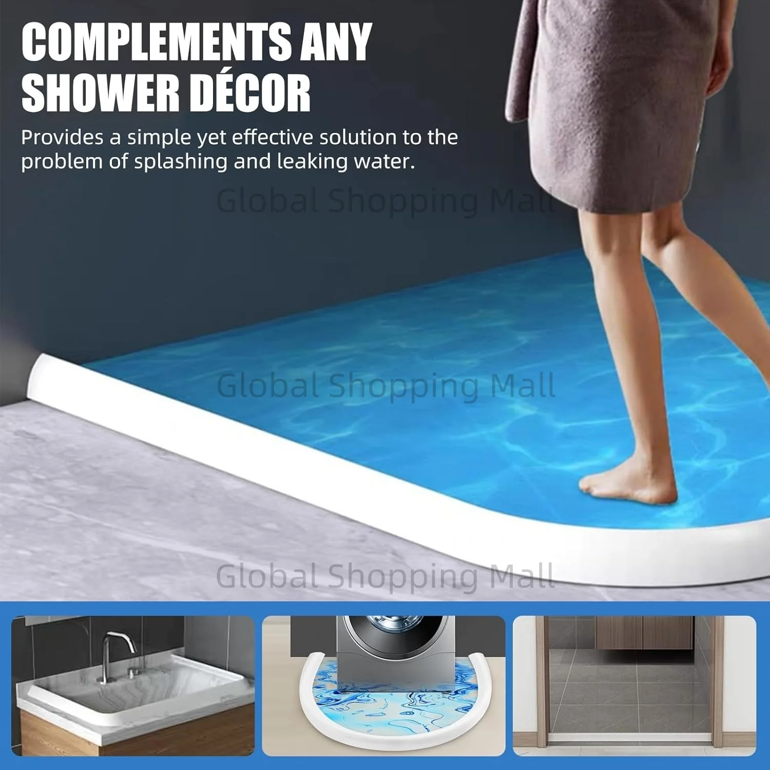 Collapsible Shower Water Dam Threshold Water Block Waterproof Barrier for Bathroom Kitchen Keep Water Inside Dry Wet Separation