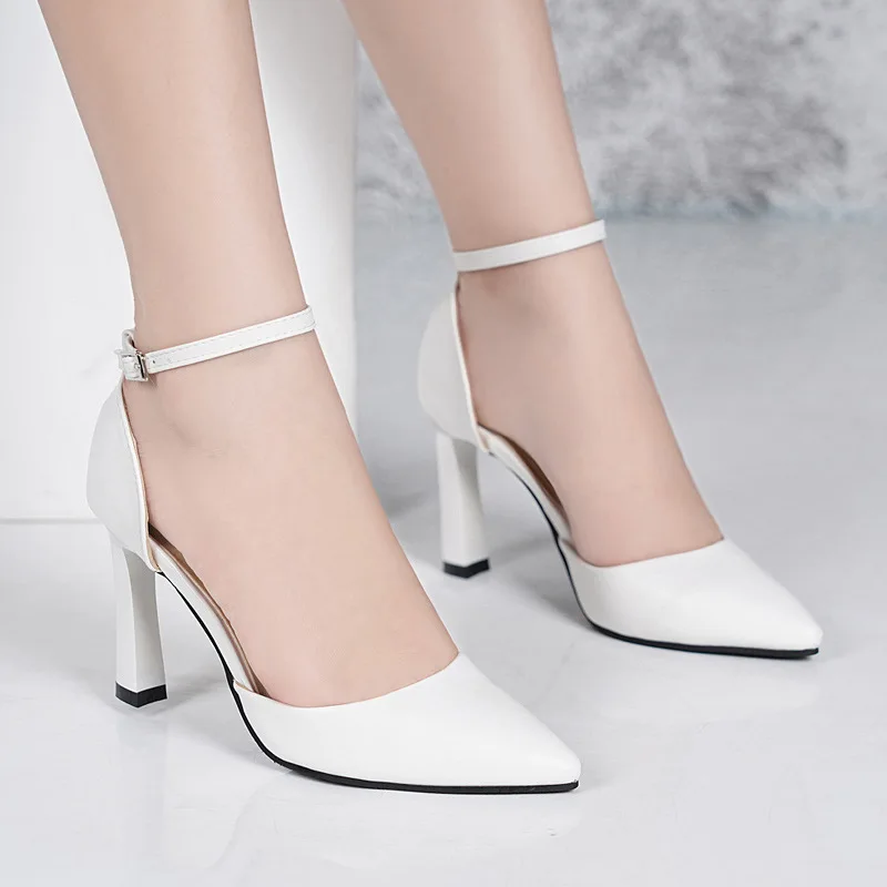 2023 Women Pumps Fashion Women Shoes Platform Square High Heel All Match Pointed Toe Pu Leather Wedding Pumps New Summer Sandals