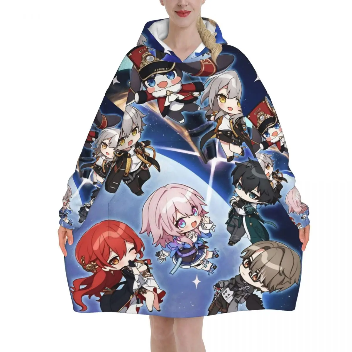 Honkai Star Rail Blanket Hoodie Wearable Blanket Large with Pocket Warm Sleeping Bag Soft Cozy Onesie