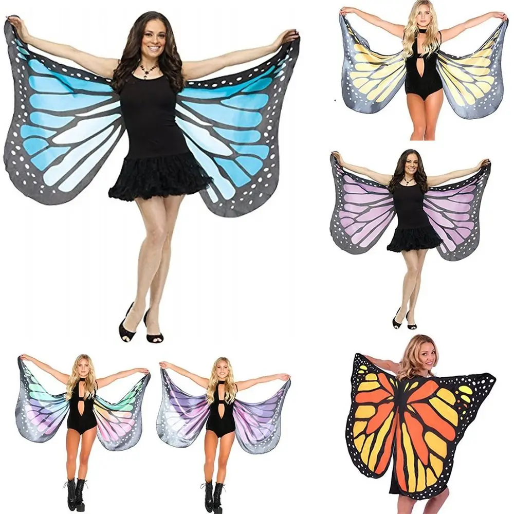 Womens Butterfly Wings Polyester Butterfly Cape for Stage Dress-up Shawl Cloak Fancy Dress Costume