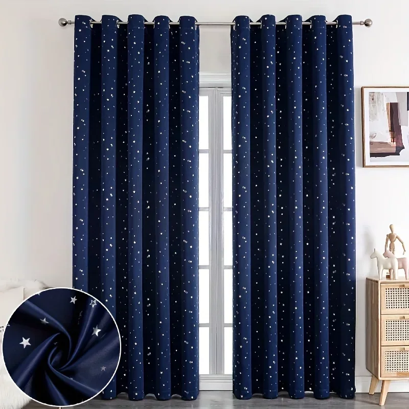 Kids Curtains Blackout with Stars Grommet Top for Bedroom Living Room Window Drapes