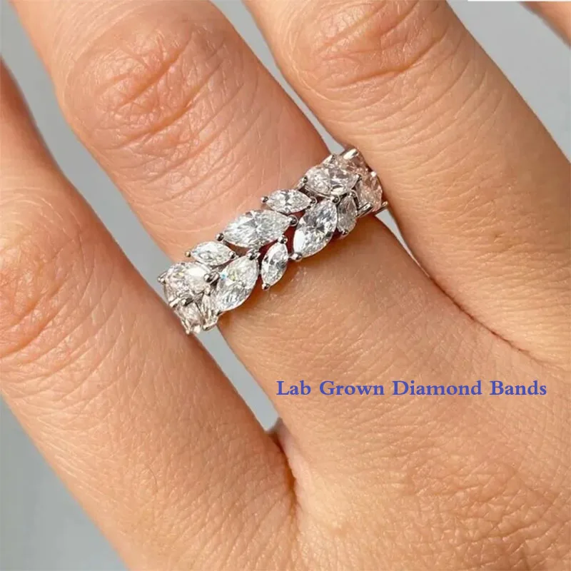 Platinum 950 2Ctw Marquise Cut Lab Grown Diamond DEF VS-VVS 2 Rows Diamond Wedding Band For Women