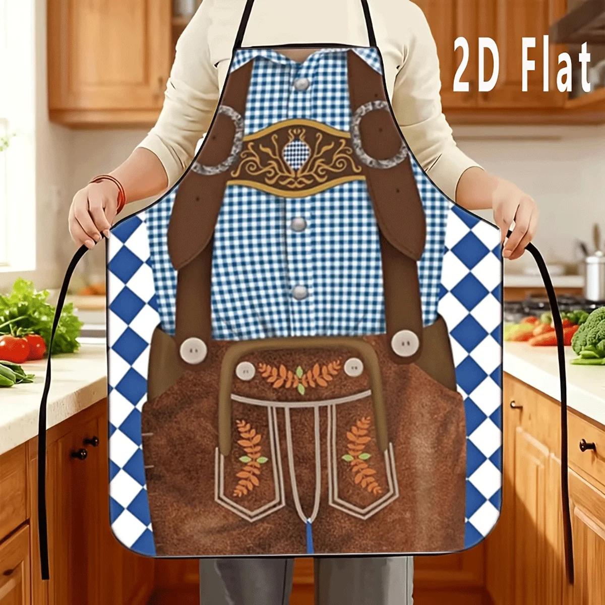 1pc 2D Flat Bavarian Costume Display Printed Apron, Durable And Easy To Clean, Adjustable Waist Belt Aprons