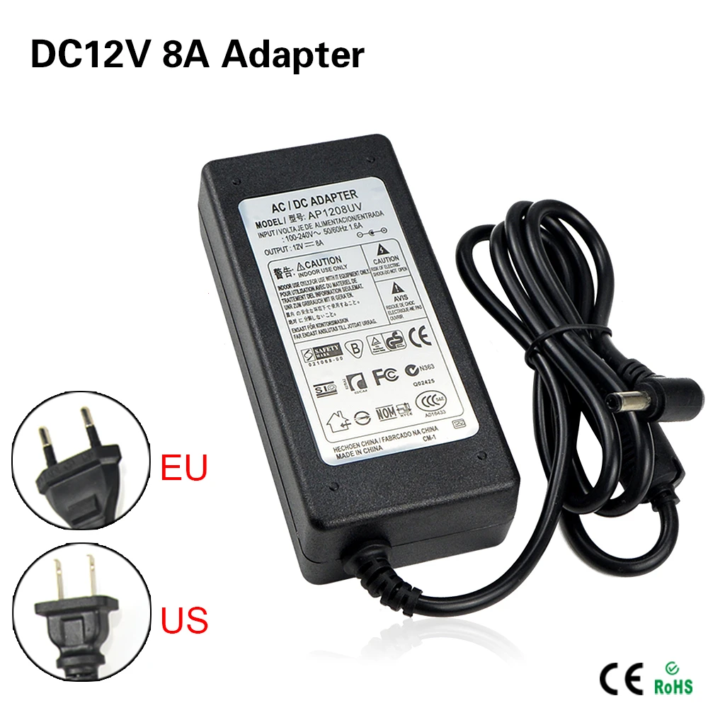 EU Plug Type 12V 1A 2A 3A 5A 8A 5.5mm X 2.1mm Power Supply AC 100-240V To DC Adapter Plug Lighting Transformer for CCTV Camera