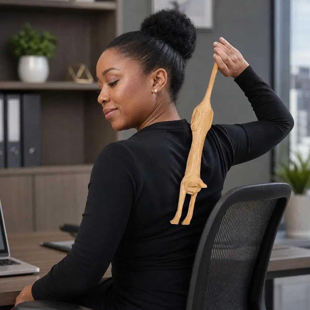 Grattoir à dos en forme de griffe de chat, bâton de massage en bois, long manche, soulagement des démangeaisons, râteau corporel, ergonomique, cadeau mignon pour les seniors et les adultes