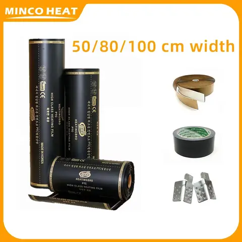 Minco Heat 50/80/100cm 너비 적외선 난방 필름 바닥 온난화 필름 Graphene PTC 난방 필름 과열 방지 적외선 필름