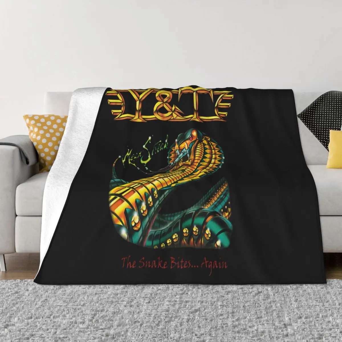 Y T Mean Streak 1983 Black Hard Rock Heavy Metal Black N Blue Krokus Text Print Natural Hipster Cool Throw Blanket