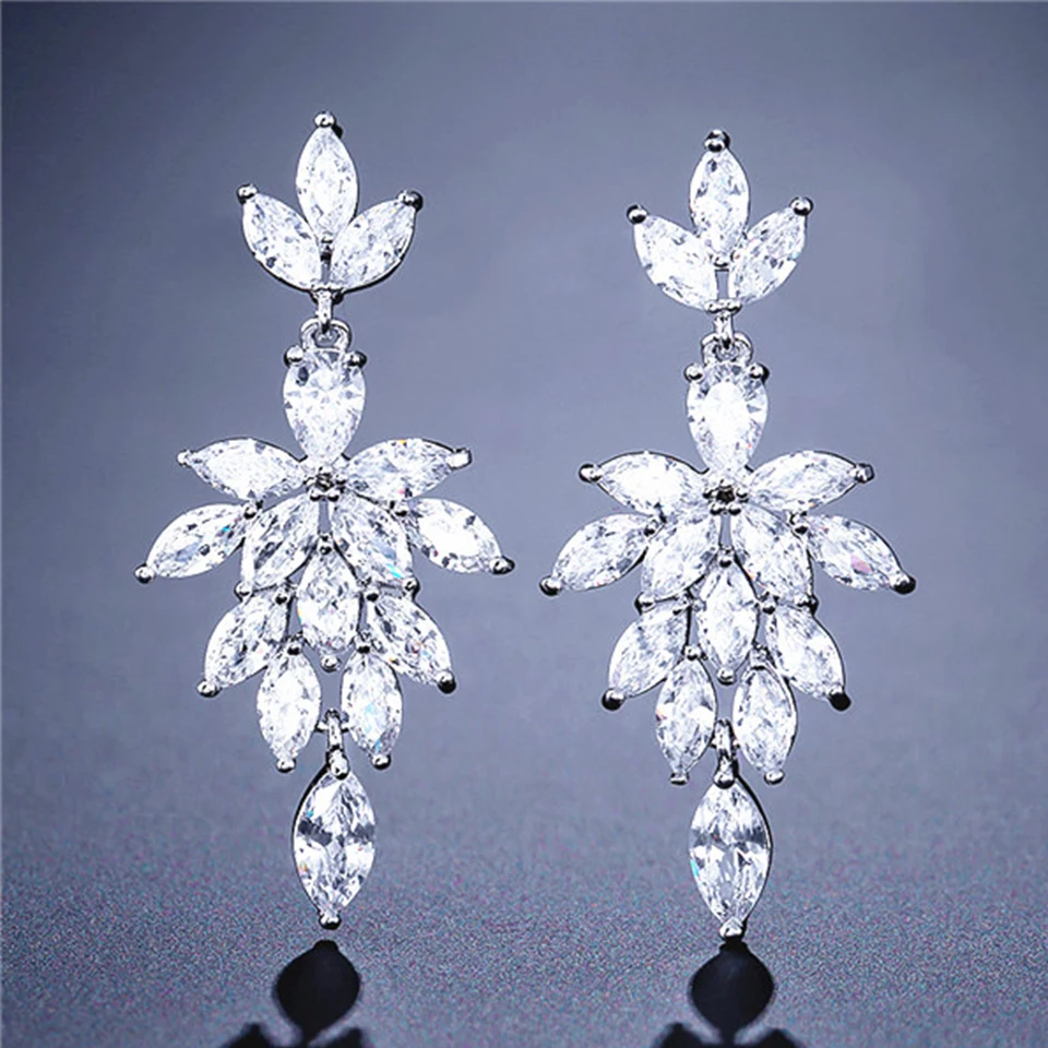 ZAKOL Korea Marquise Zircon Leaf Dangle Earrings for Women Fashion Bridal Wedding Party Jewelry Drop Shipping EP2168