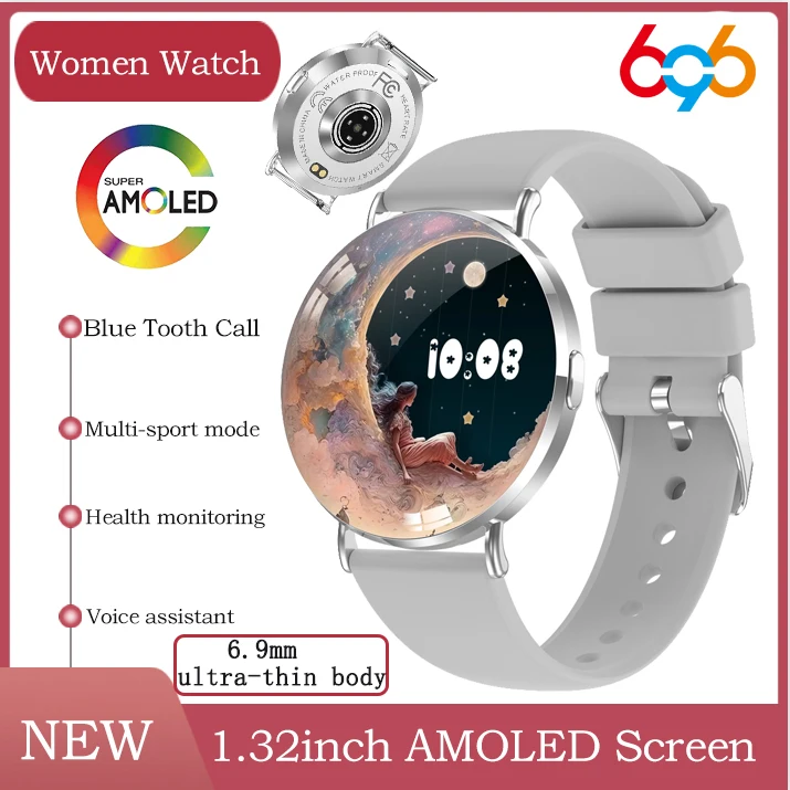 

AMOLED-экран, умные часы с динамическим циферблатом и синим зубом, пульсометр, спортивные женские водонепроницаемые ультратонкие умные часы, цельнометаллический корпус