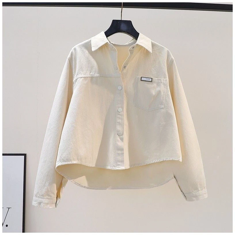 

Женская хлопковая рубашка свободного кроя в корейском стиле, осенне-зимняя новинка, однотонная, универсальная, с коротким рукавом