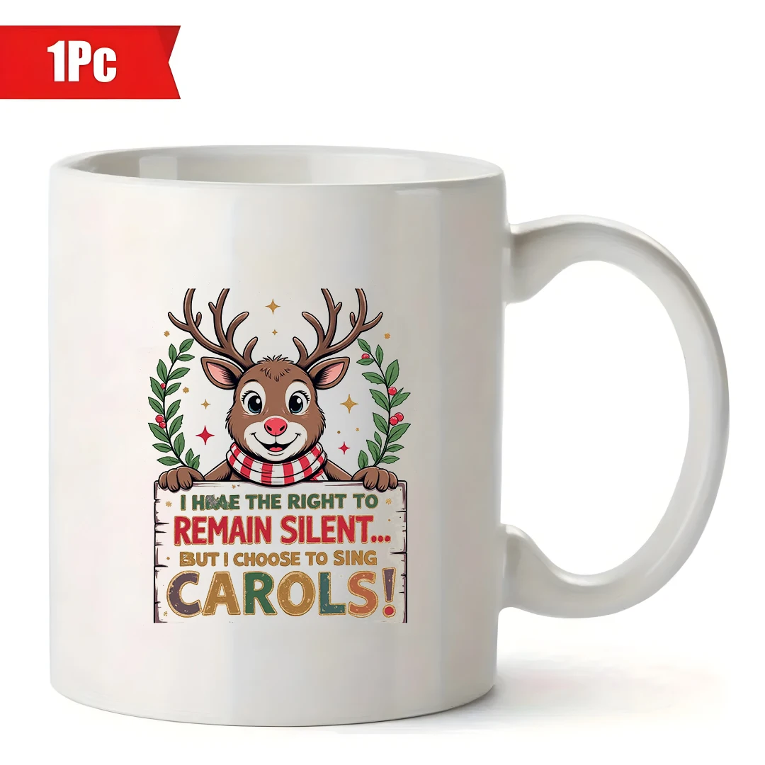 Caneca de 11oz com rena de desenho animado, presente de natal para crianças, família, escritório, xícara de café, carol de natal, presente criativo de feriado