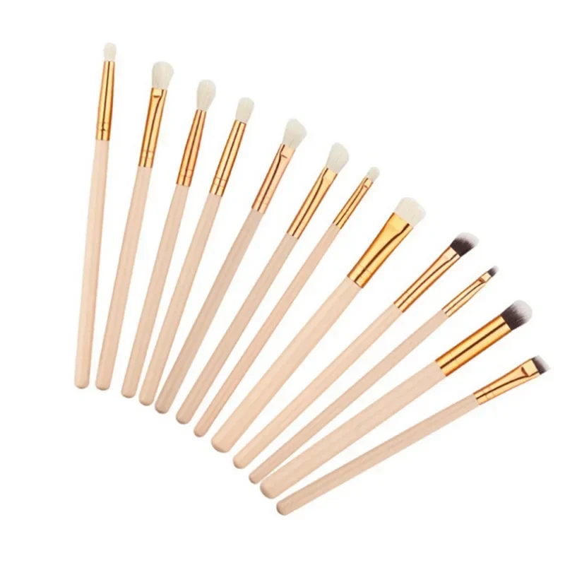 12Pcs Professional Eyes Makeup Brushes Set Wood Handle Eyeshadow Eyebrow Eyeliner Blending Powder Smudge Brush