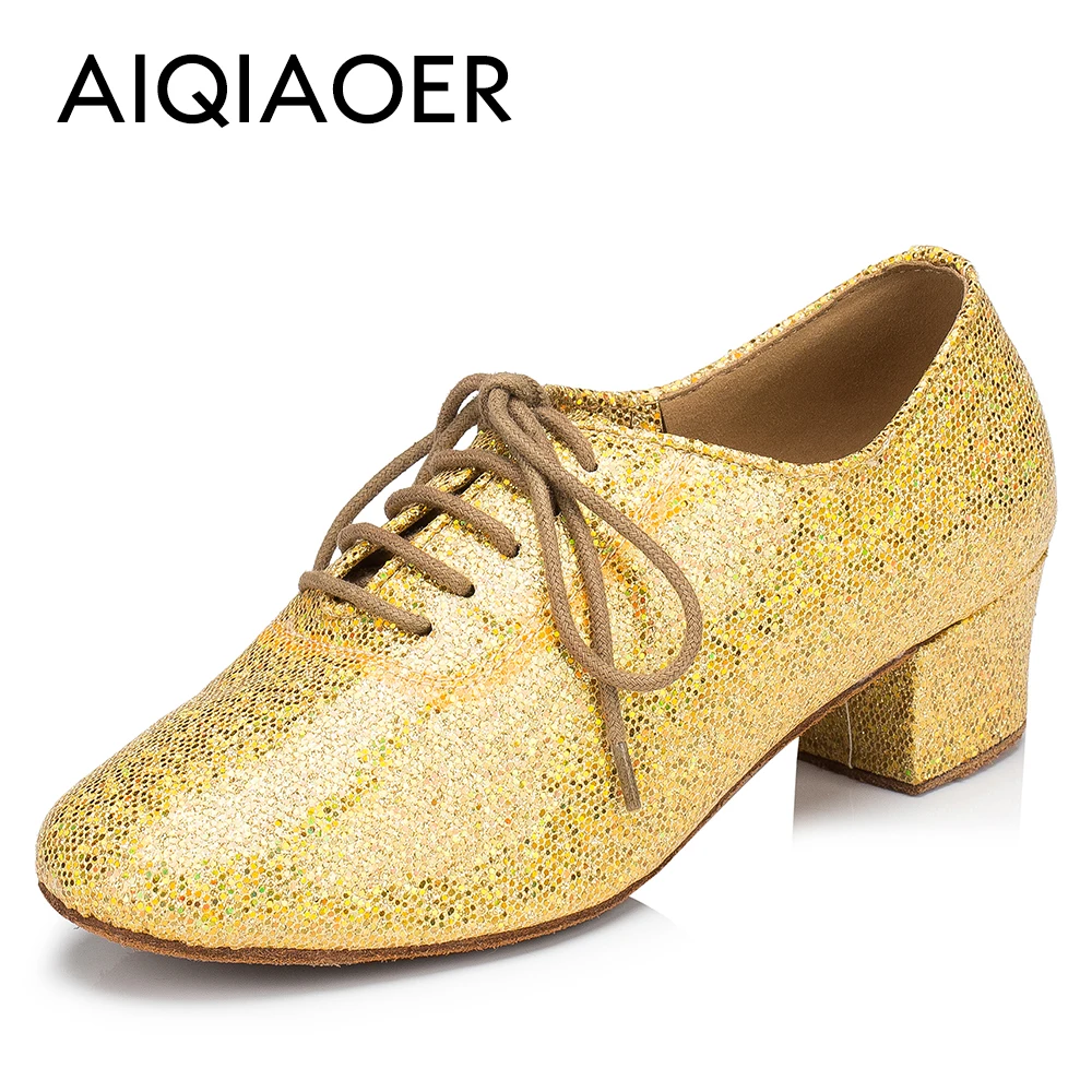 Professional Closed Latin Dance Shoes for Women, Golden Flash, Indoor Dance Shoes, New