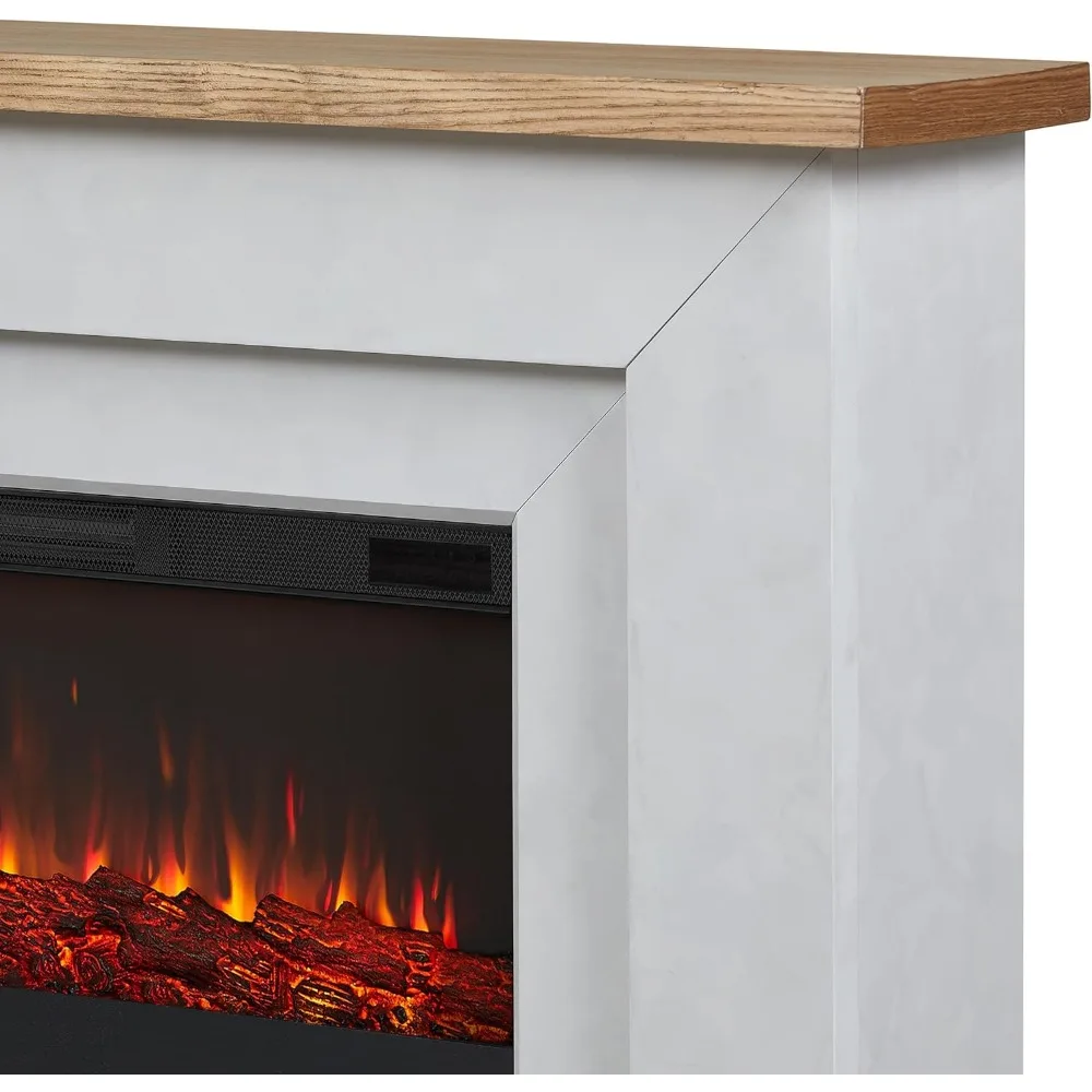 68" Landscape Electric Fireplace with Mantel for Living Room, Replaceable Fireplace Insert Heater, Realistic Log, Fire Pit