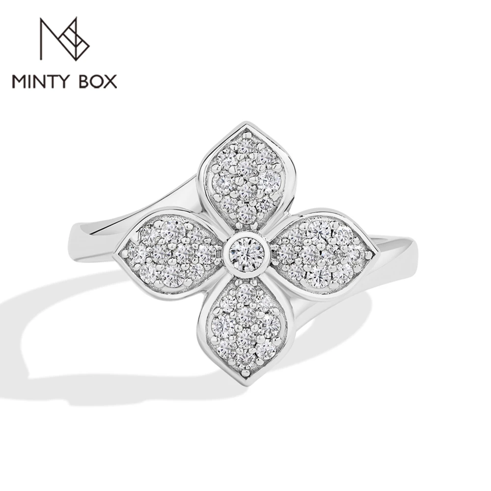 

MINTYBOX S925 Серебряные обручальные кольца с муассанитом и цветком для женщин, лабораторное кольцо с бриллиантом, роскошные свадебные универсальные ювелирные изделия