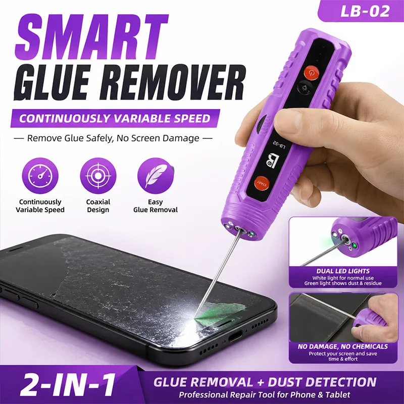 LB-02 Electric Glue Removing Machine Reversible Rotation LED Dust Detection Light for Cell Phone Screen OCA Glue Clean Repair