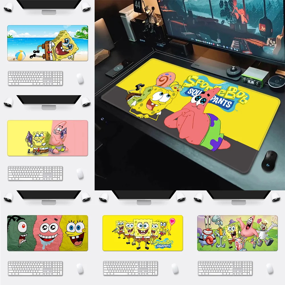 S-SpongeBob Mousepad HD Patricks Star Printing Computer Gamers Locking Edge Non-slip Mouse Pad XXL90x40cm Keyboard PC Desk Pad