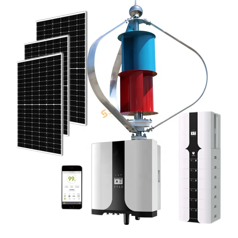 

Hybrid off-grid/grid-connected system for wind turbines and solar panels with energy storage