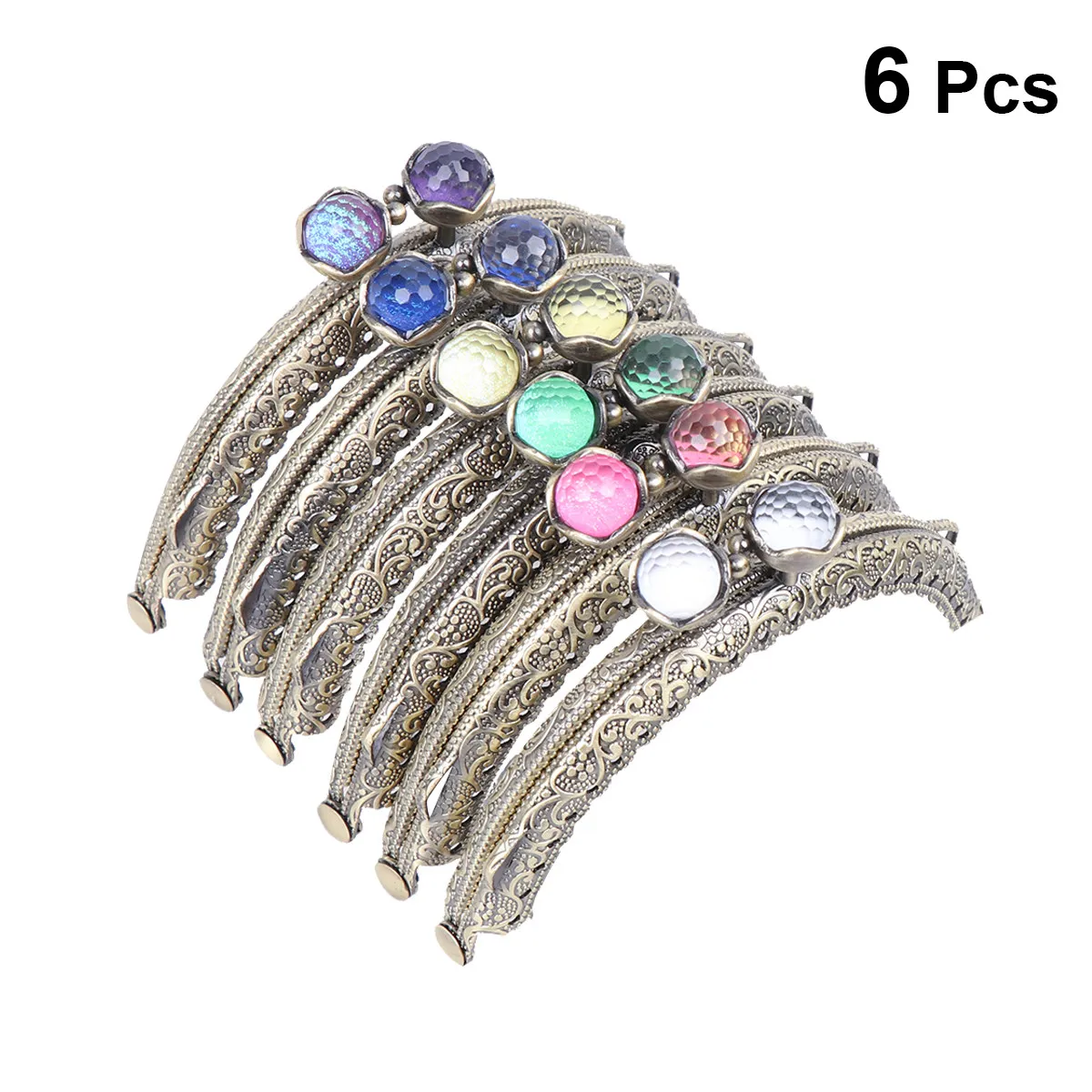 

6Pcs 8.5cm Semicircle Metal Purse Frame with Coral Beads Lotus Head DIY Handbag Wallet Clutch Making Accessories Lightweight