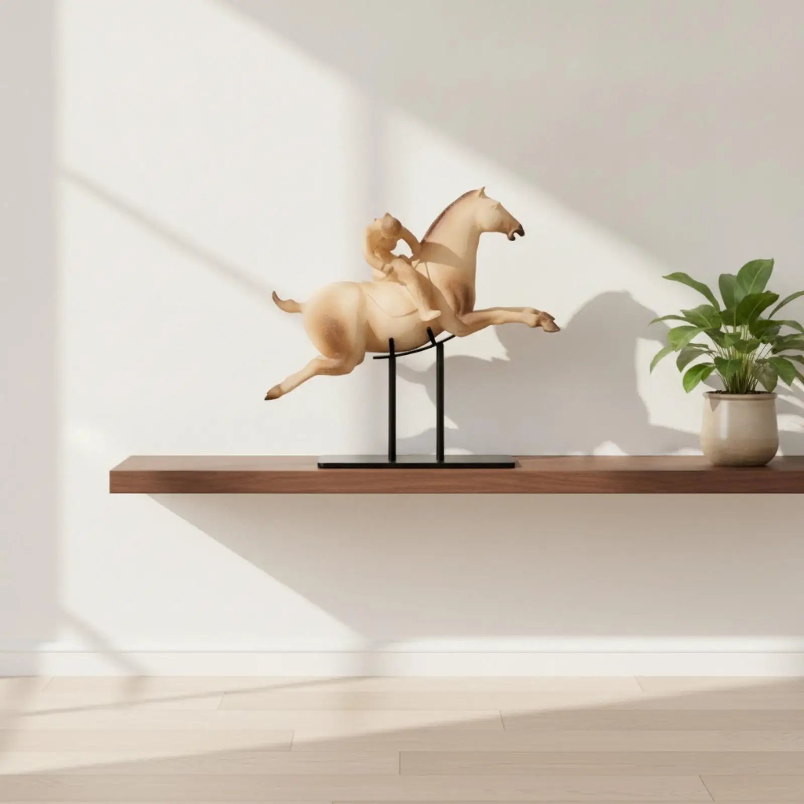 Polo Player on Horse Substantial Resin Statue Timeless for Office, Decorators