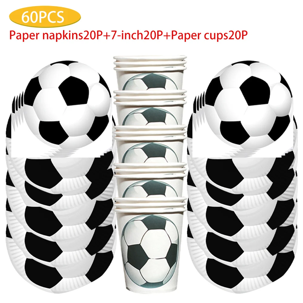 

40/41/51/60 pcs White football themed party supplies Disposable plates Paper towels Paper cup tablecloth fork set tableware deco