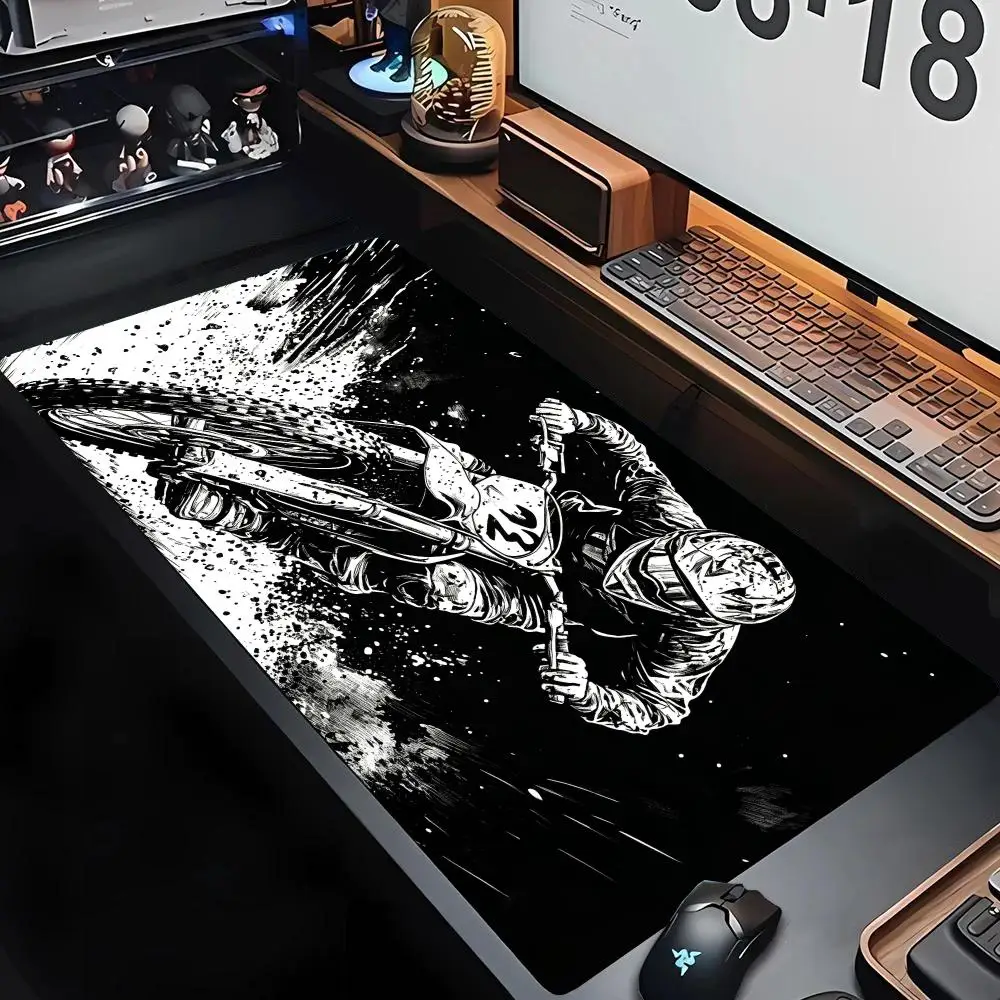 Monochrome Dirt Bike Table Mat Precision Tracking Non Slip Base Gaming Mouse Pad For Sports Gaming