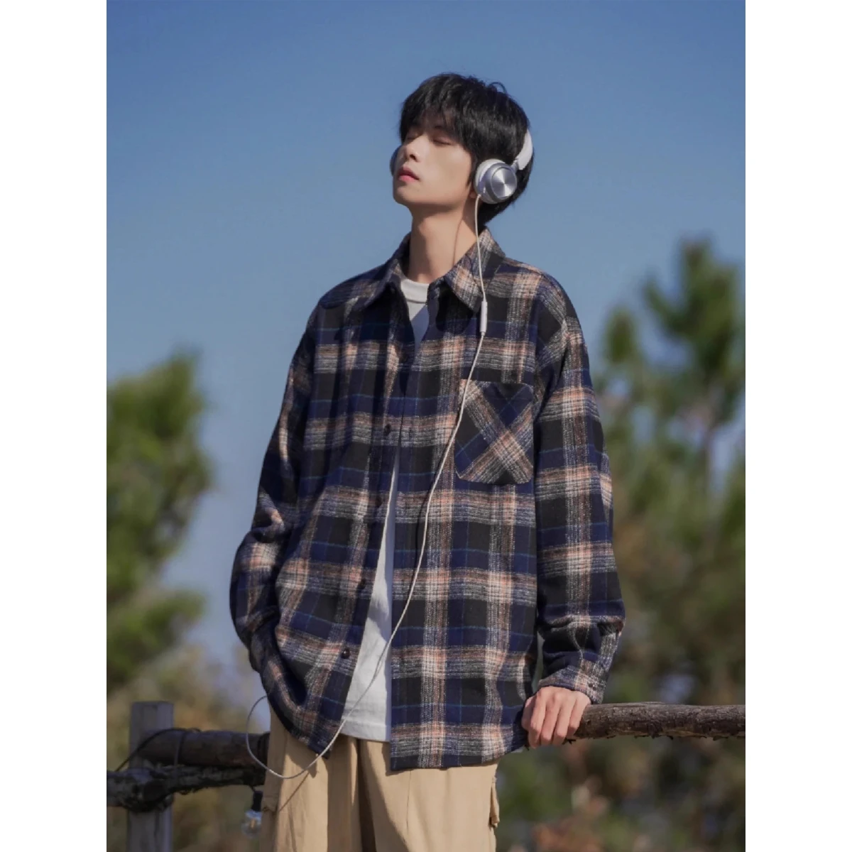 

Рубашка в клетку в японском ретро-стиле для мужчин и женщин, осенне-зимняя, свободного кроя, с длинным рукавом, из шерстяного материала, классический преппи-стиль для колледжа