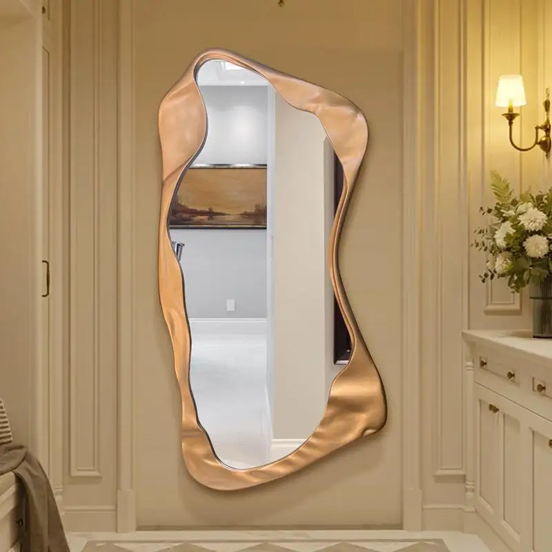 Nordic Big Modern Wall Hanging Aesthetic Mirror Living Room Decoration Home Products Wavy Vintage Gold Mirror Luxury