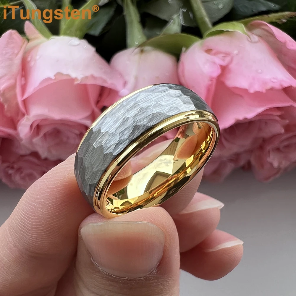 Dropshipping 6mm 8mm Dome Band Tungsten Hammer Ring Men Women Fashion Jewelry Step Edges Brushed Finish Comfort Fit