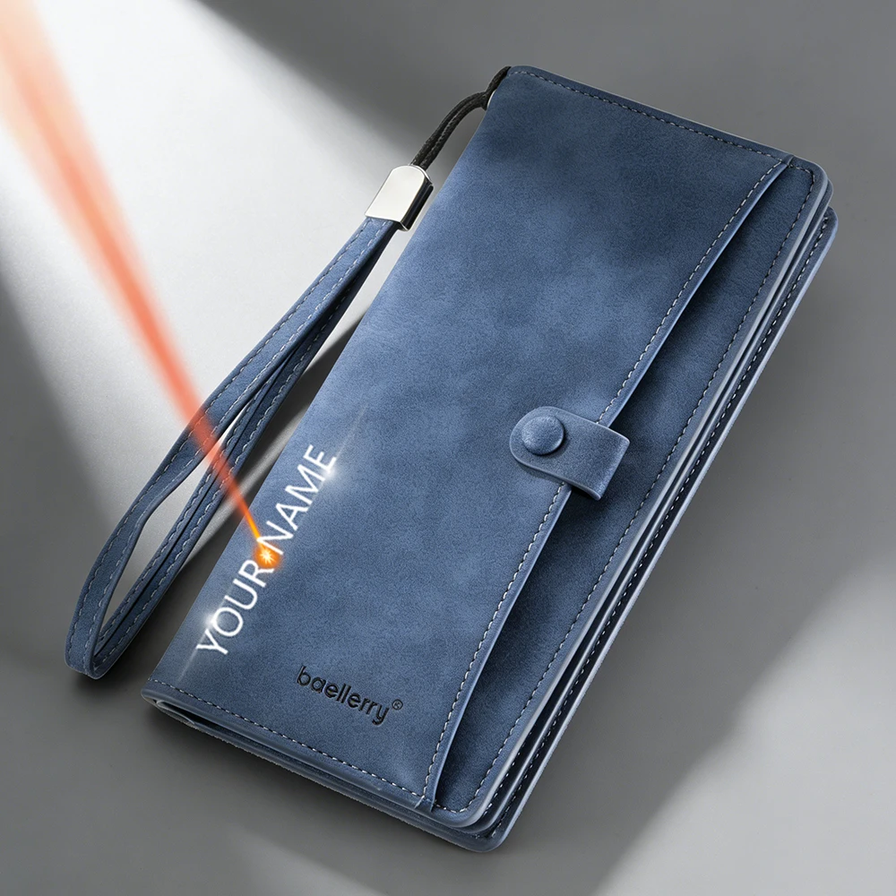 

Мужской длинный кошелек Baellerry — высококачественный держатель для карт на молнии с гравировкой имени, большой вместительный кошелек для монет для мужчин