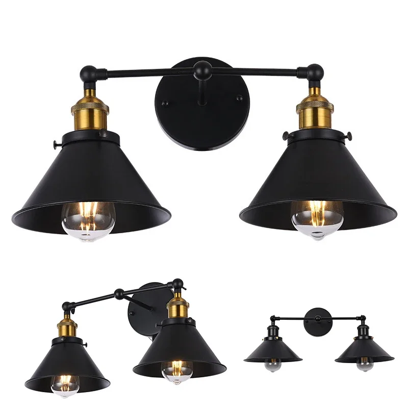 American Industrial Style Wall Lamp Double Headed Restaurant Iron Art Wall Lamp Corridor Staircase Antique Wall mounted lights