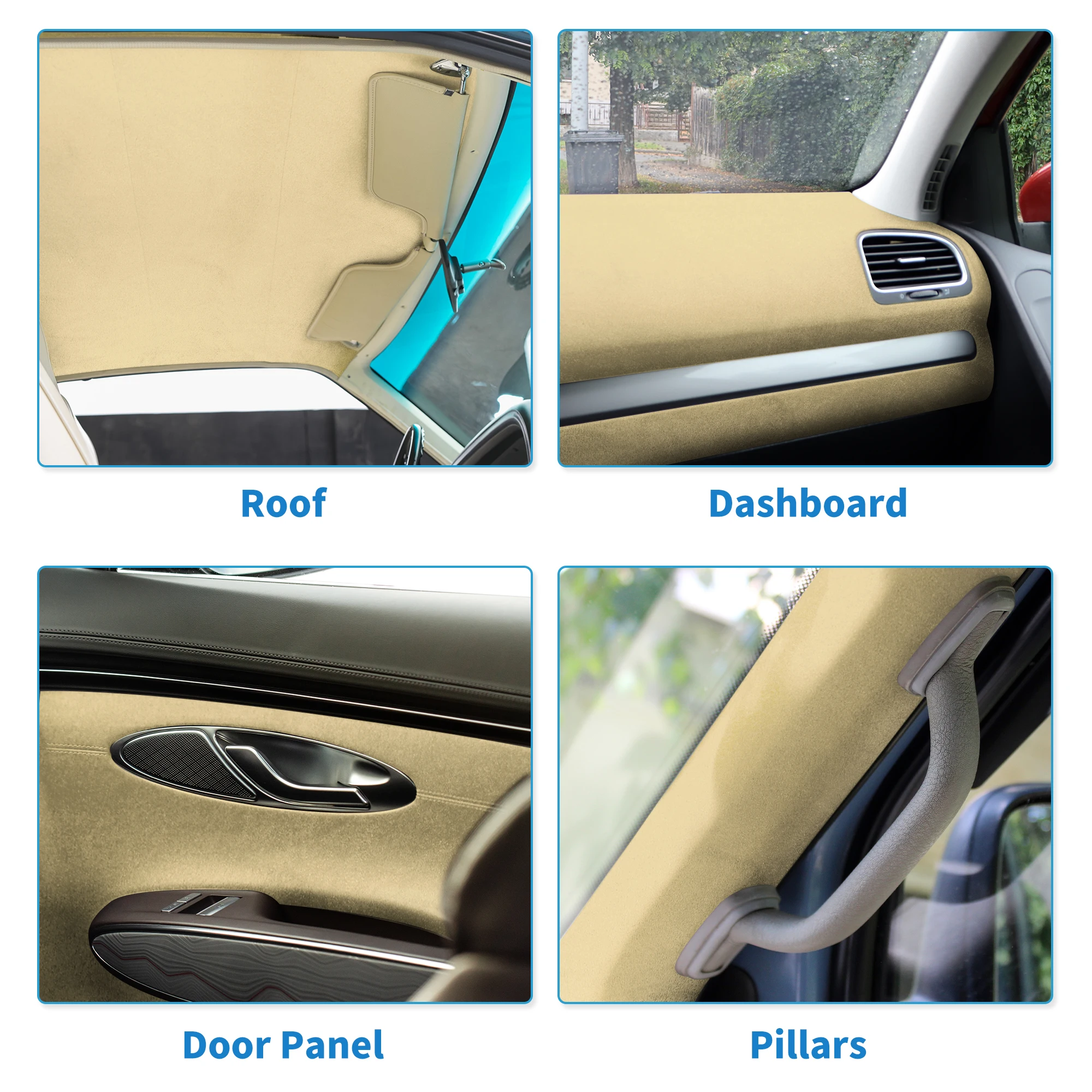 UXCELL 150G Headliner Fabric 3mm Foam Backing Interior Trim DIY Roof Repair Replacement Suede Fabric Beige 137x145cm 183x145cm