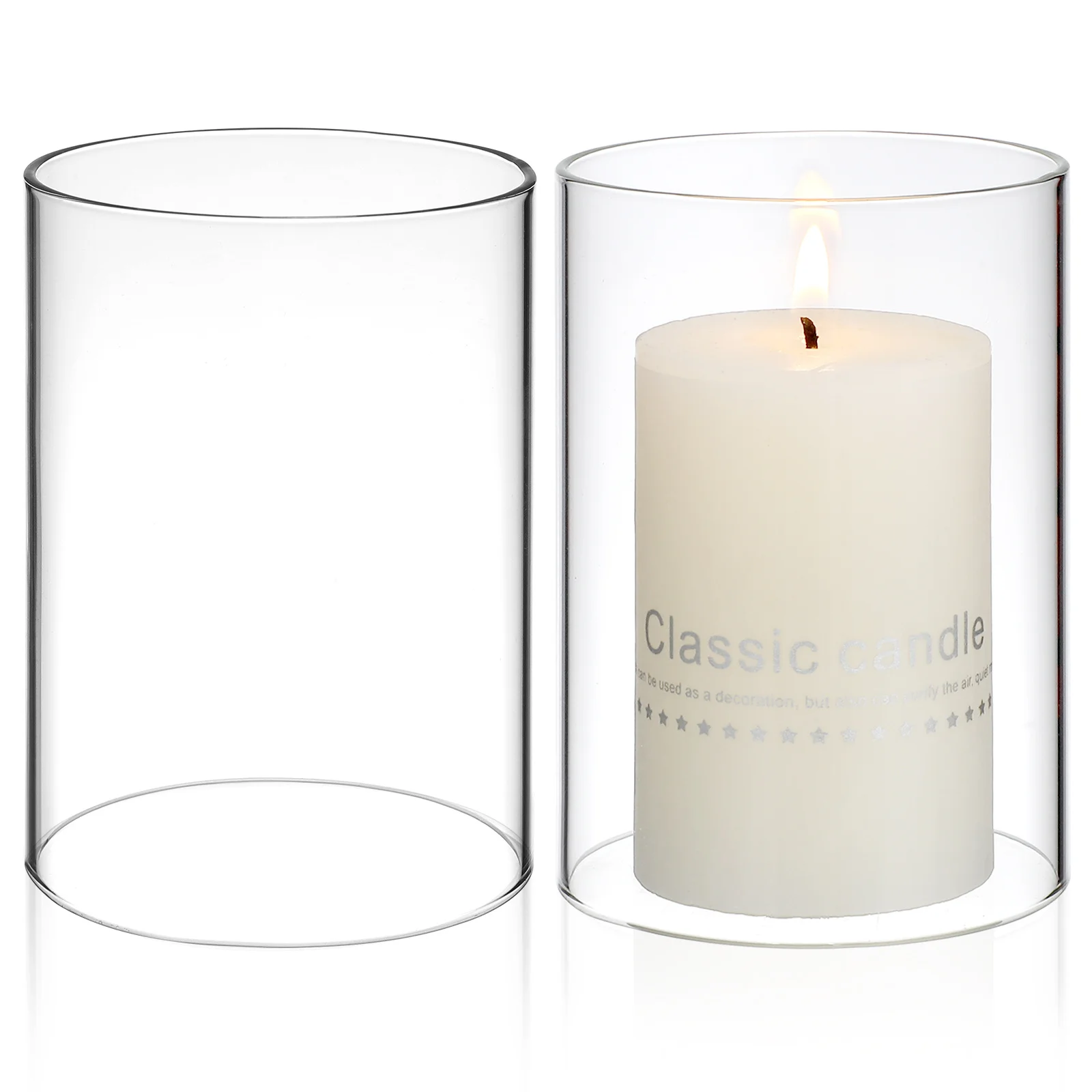 2Pcs Clear Glass Covers Desktop Holders Transparent Protective Sleeves for Home Decor Cylinder Candleholders