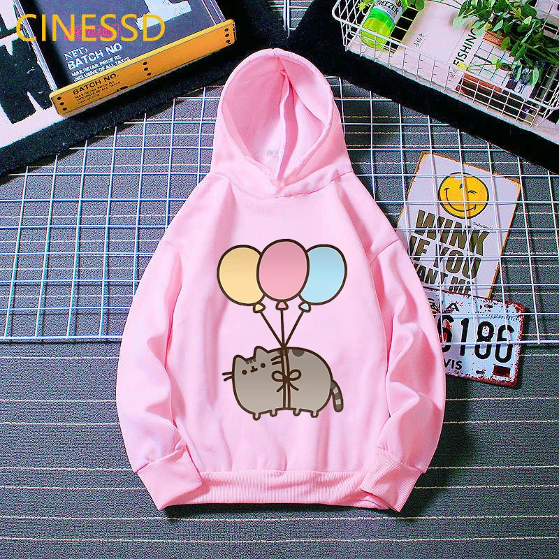 Pink Children Boys Girls Clothing Hoodie Tops Spring Print Sweatshir Toddler 3-12 Year Gift Sportswear Cat Ice Cream White Coat