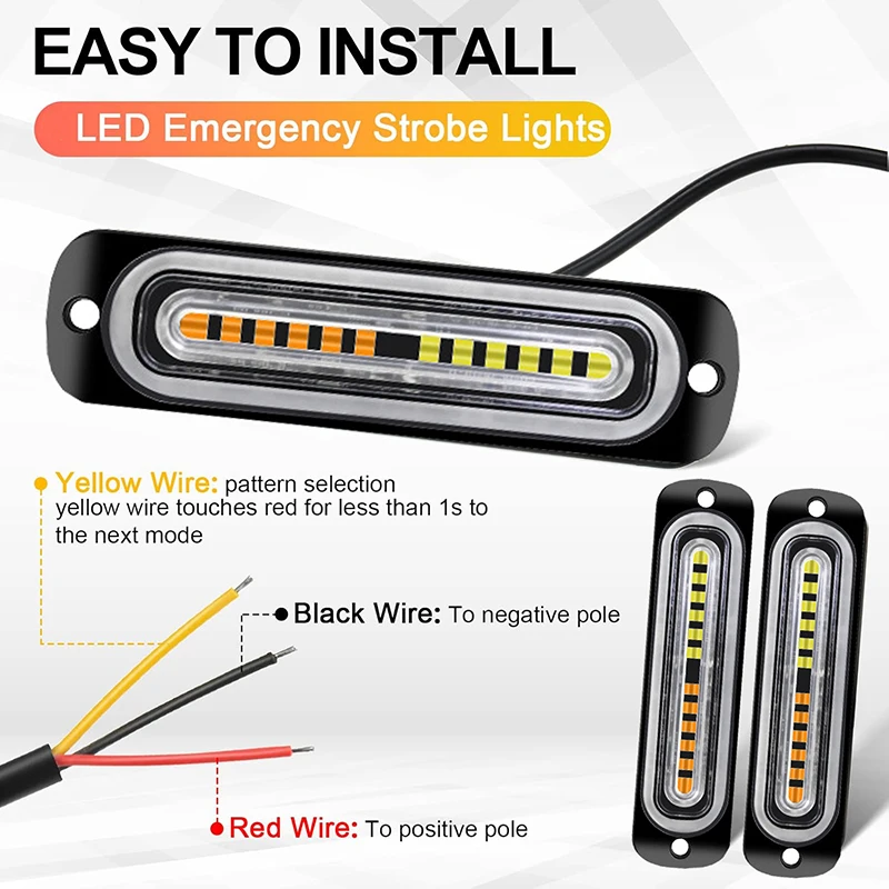 1x Truck 12V 24V 6smd LED Strobe Warning Light Strobe Grille Flashing Lightbar Car Beacon Lamp Amber Yellow White Traffic Light - view 2