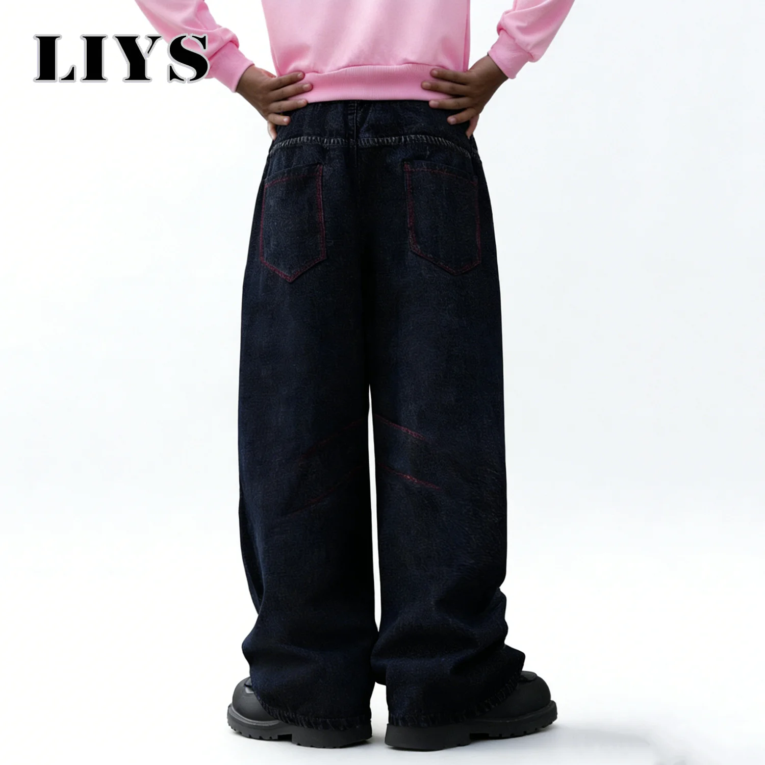 LIYS American Retro Men's Ultra Baggy Wide Leg Jeans Four Seasons Basic Style Business Casual Loose Denim Pants Unisex Clothes