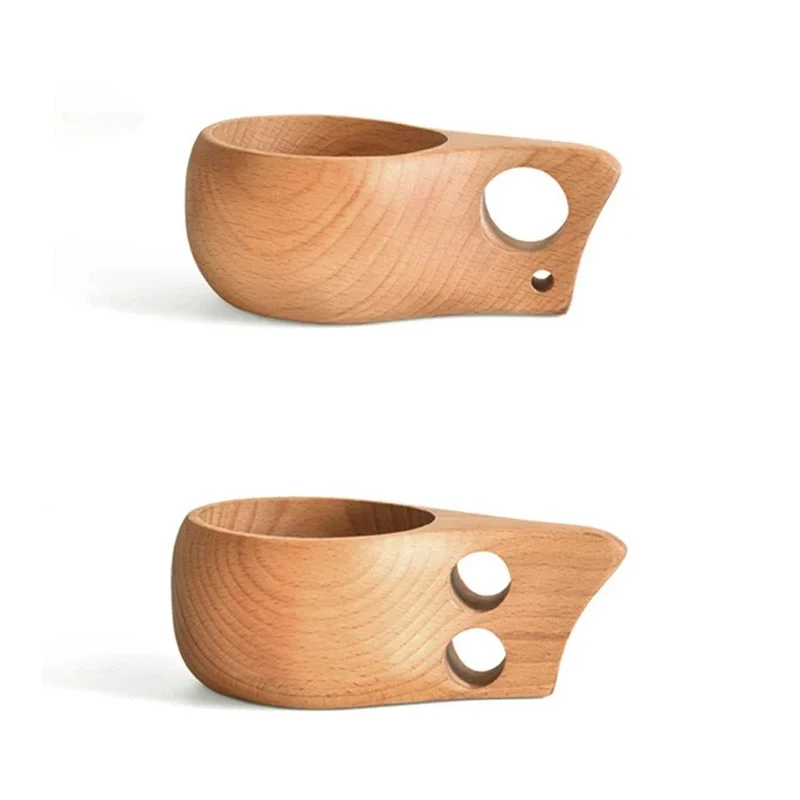 Handmade Wooden Kuksa Cup Coffee Mug Camping Travel Drinking Cup Wood Juice Milk Tea Mug Outdoor Drinkware with Hanging Hole