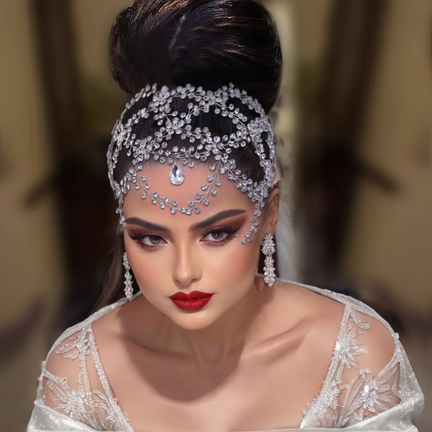 Linda Cadeia Testa para Mulheres, Cristal Brilhante, Cocar Nupcial, Festa de Casamento Headpiece, Moda Elegante, Jóias Strass, HP471