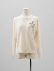 B*C New Casual Pullover Sweater For Women O-Neck Flower Bead Chain Knitted Long-Sleeved Top