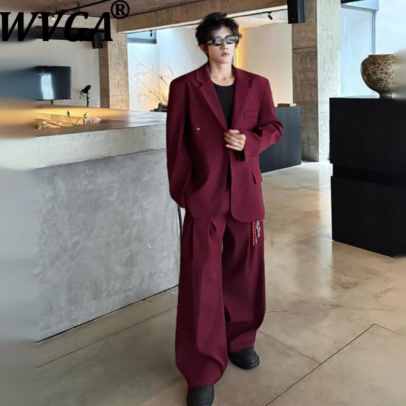 WVGA Spring Autumn New Man Korean Style High-End Shoulder Pads Blazer Niche Chic Casual Straight Suit Pants Two Piece Set W21717