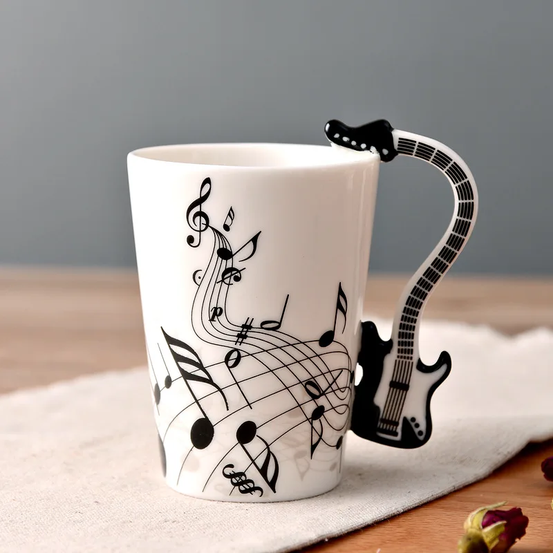 240ml Creative Music Ceramic Mug Guitar Violin Style Cute Coffee Tea Milk Stave Mugs And Cups with Handle Novelty Gifts