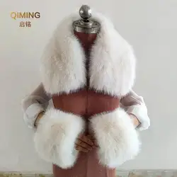 Winter Faux Fur Collar Fur Cuff Set Fluffy Luxury Scarves Neck Warmer Women Rabbit Fur Scarf Furry Imitate Fox Fur Square Collar