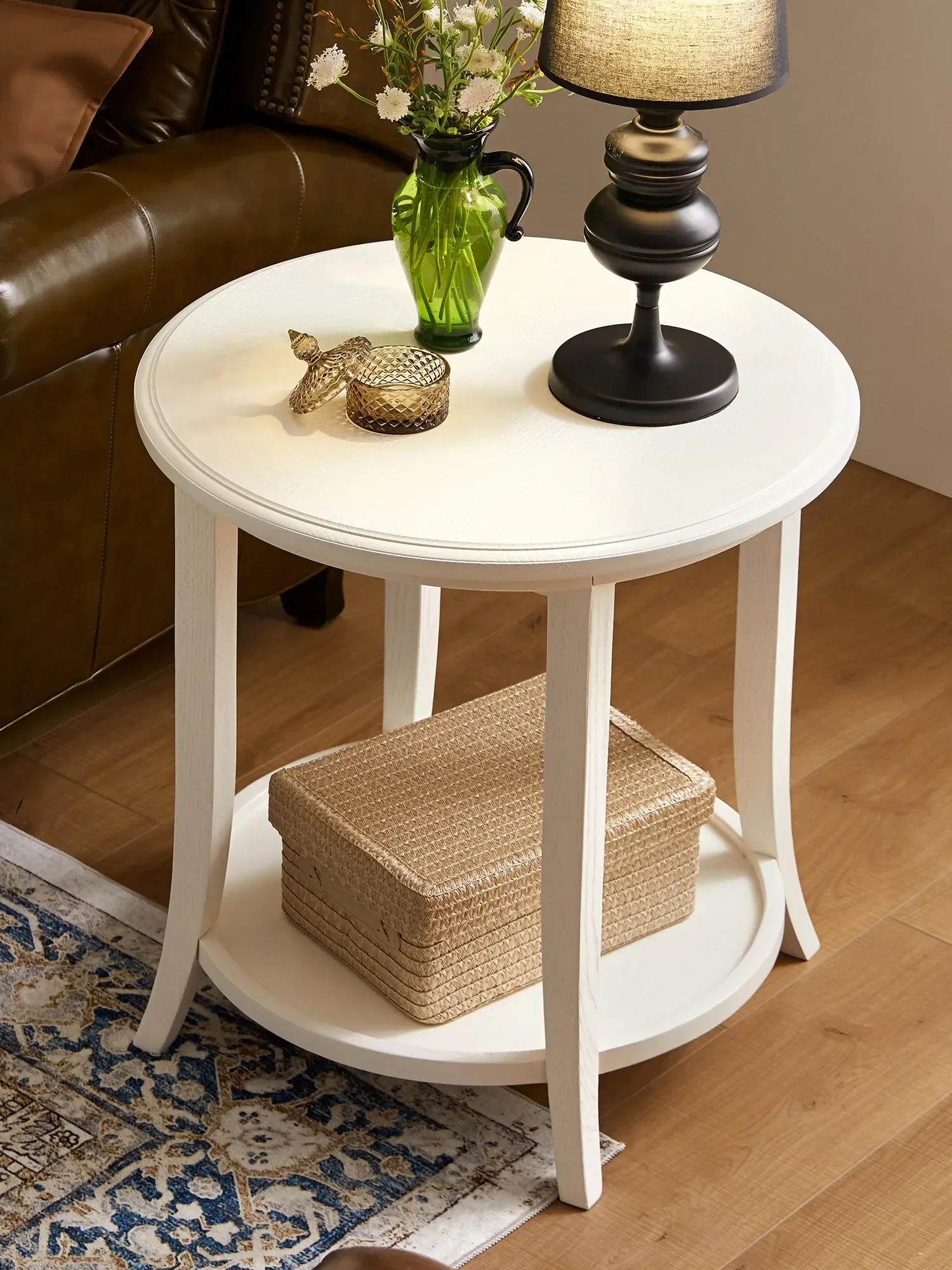 All Solid Wood Round Coffee Table Living Room Sofa Round Small Corner Tablel17
